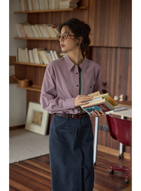 《鹦鹉梨严选》solighter法式复古撞色竖条纹衬衫女春5H1006C01X1