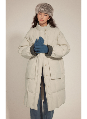 solighter 90白鸭绒白色立领长款羽绒服女冬季2025新款保暖面包服