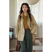 2025新款 重工双排扣收腰皮衣女秋季 宽松pu皮外套 法式 solighter