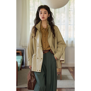 2025新款 重工双排扣收腰皮衣女秋季 宽松pu皮外套 法式 solighter