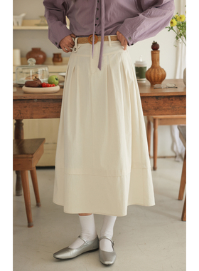 solighter法式复古白色a字半身裙女春季2025新款高腰显瘦伞裙长裙