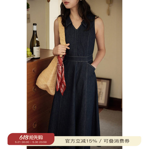 solighterv领无袖牛仔连衣裙