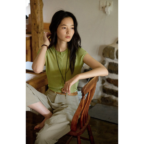 solighter法式亚麻薄款短袖开衫