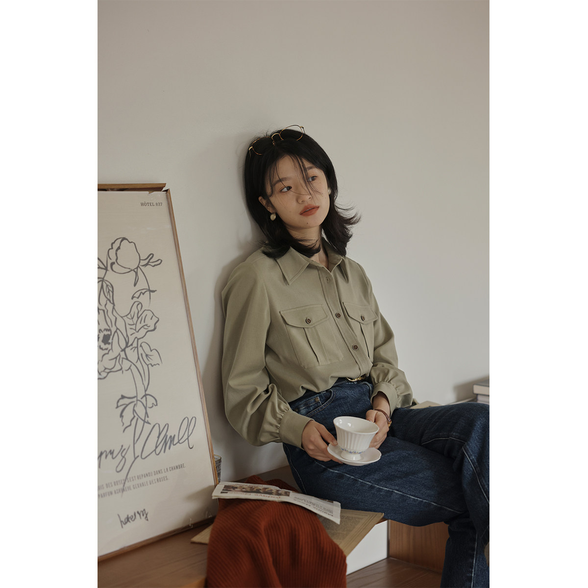 solighter斜纹精纺羊毛长袖衬衫2023冬季新款法式复古宽松厚衬衣,女装/女士精品,衬衫,淘宝优惠券,粉丝福利购,淘宝优惠卷