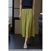 solighter柔棉竹节亚麻半身裙2025春季 复古高腰显瘦中长伞裙 新款