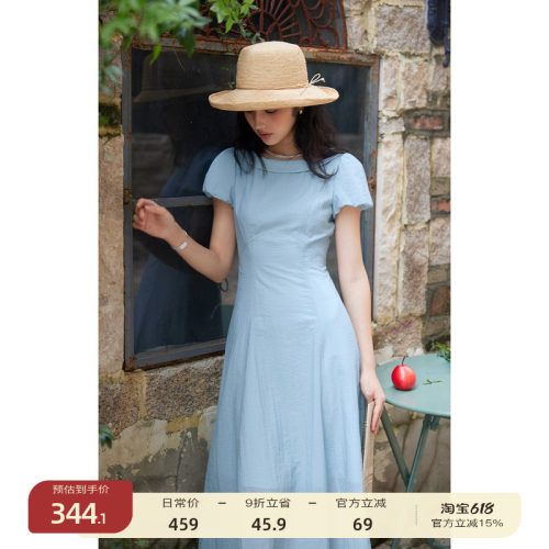 solighter法式醋酸泡泡袖连衣裙