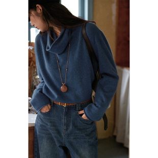 宽松显瘦针织衫 solighter 羊绒浣熊绒堆堆领套头毛衣女秋冬新款