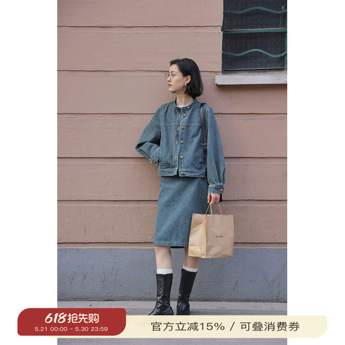 solighter法式复古牛仔外套套装