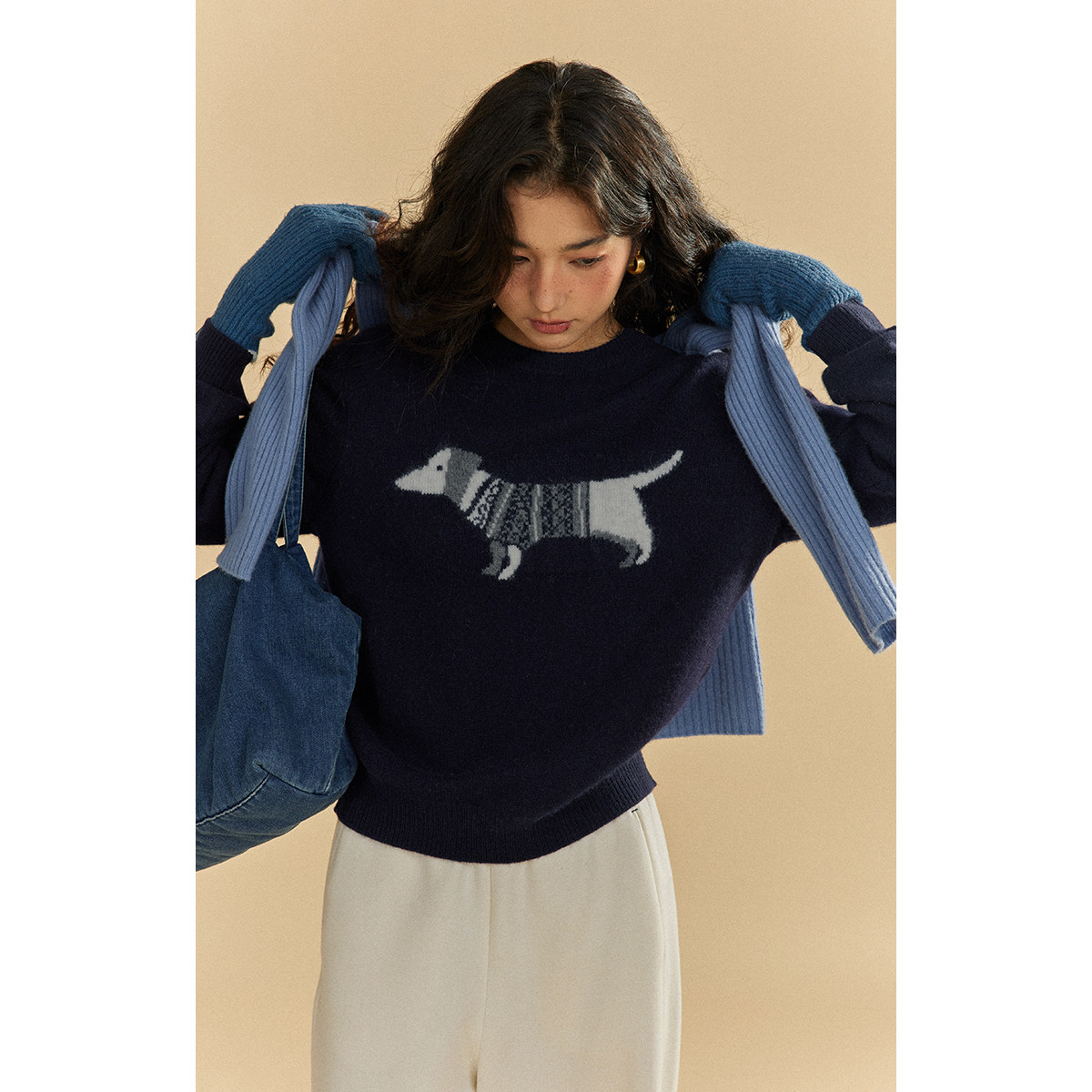 solighter 法式羊毛圆领小狗提花毛衣女秋冬2025新款套头针织上衣,女装/女士精品,毛衣,淘宝优惠券,粉丝福利购,淘宝优惠卷