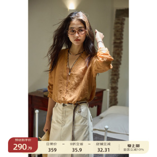 苎麻花边V领长袖 solighter 法式 女宽松上衣 衬衫 新品 限时9折