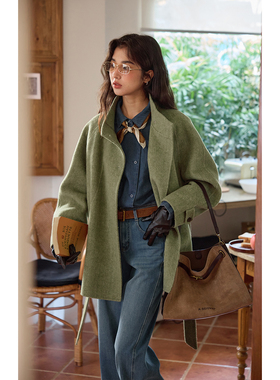 solighter 法式圈圈羊毛立领双面呢大衣女秋冬短款收腰毛呢外套