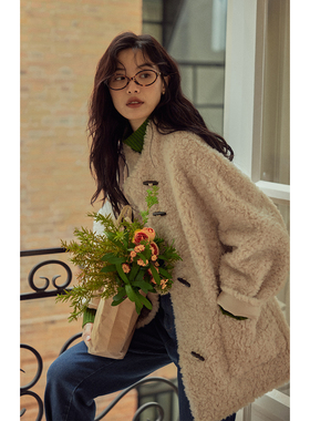 solighter 全羊毛圈圈毛皮毛一体外套女秋冬2025新款宽松厚外套