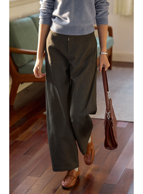 solighter 法式莱赛尔羊毛弯刀裤休闲裤女秋冬新款显瘦高腰长裤