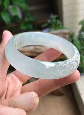 缅甸玉镯翡翠玉手镯缅甸高冰透种白月光飘花手镯正圈玉镯子送礼物