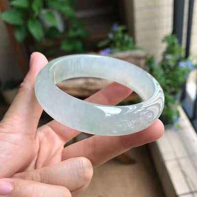 缅甸玉镯翡翠玉手镯缅甸高冰透种白月光飘花手镯正圈玉镯子送礼物