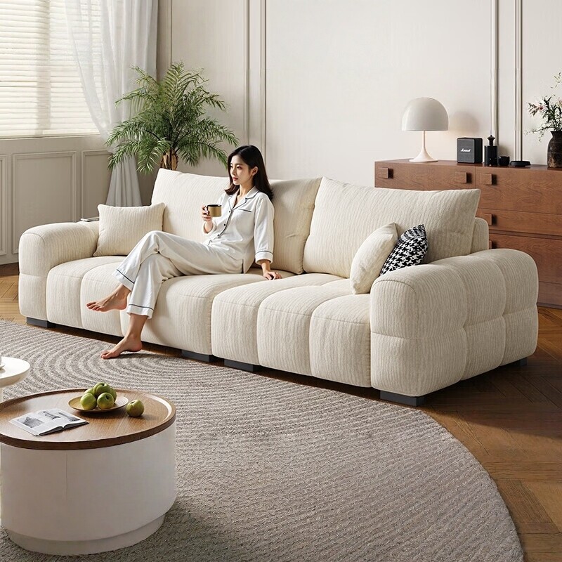 法式奶油风雪尼尔布艺沙发客厅小户型现代简约直排云朵棉花糖沙发