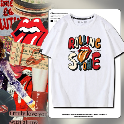 滚石乐队The Rolling Stones周边短袖T恤男女纯棉半袖宽松上衣服