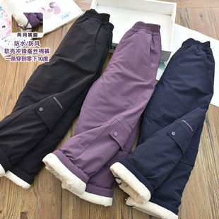东北哈尔滨儿童软壳冲锋裤女童防风保暖男童加绒滑雪工装运动棉裤