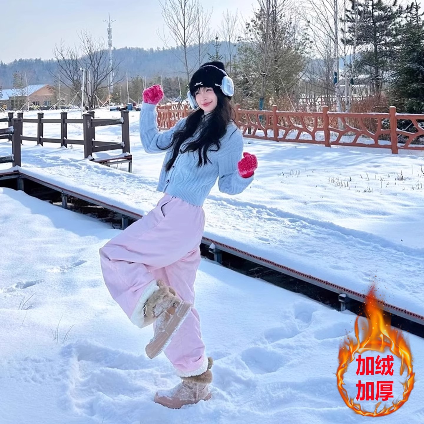 东北哈尔滨加厚雪乡极寒羽绒棉裤