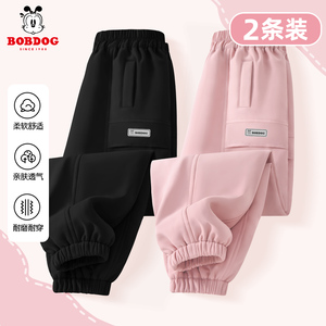 巴布豆女童裤子2024新款加绒加厚一体绒运动裤冬季儿童三防工装裤