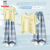 女孩t恤儿童格子裤 巴布豆童装 2026新款 超好看夏装 女童短袖 夏套装