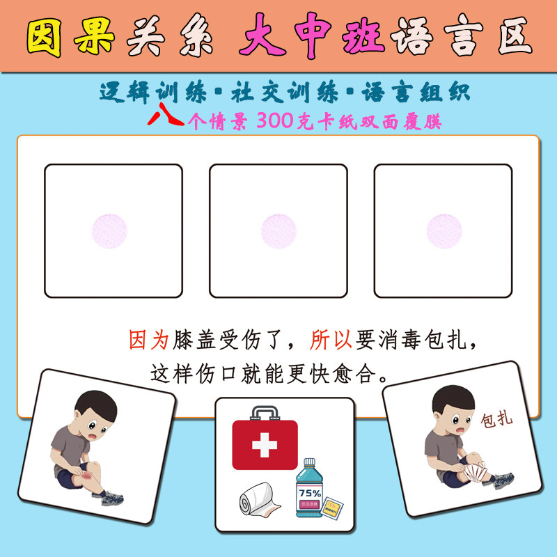 幼儿园大班语言区儿童专注力思维逻辑训练因为所以句子益智玩教具