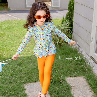 防晒中小童游泳衣可爱宝宝速干女孩泳装 韩国儿童泳衣女童长袖 长裤