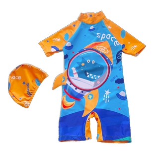 2024新款儿童泳衣男童连体可爱卡通恐龙游泳衣男宝宝沙滩防晒套装