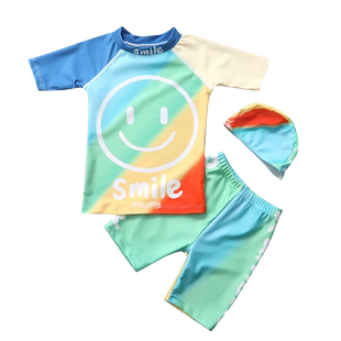 儿童泳衣男童泳裤分体套装宝宝中大童男孩泳装小童卡通笑脸游泳衣