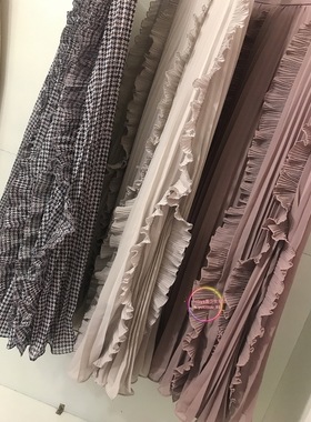 女神仙气柔美S家不规则蛋糕花边拼接 雪纺面料高腰半裙SWFS214157