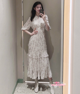 美少女萌的元光泽手感爆棚S家春夏人气印花显瘦雪纺连衣裙 204175