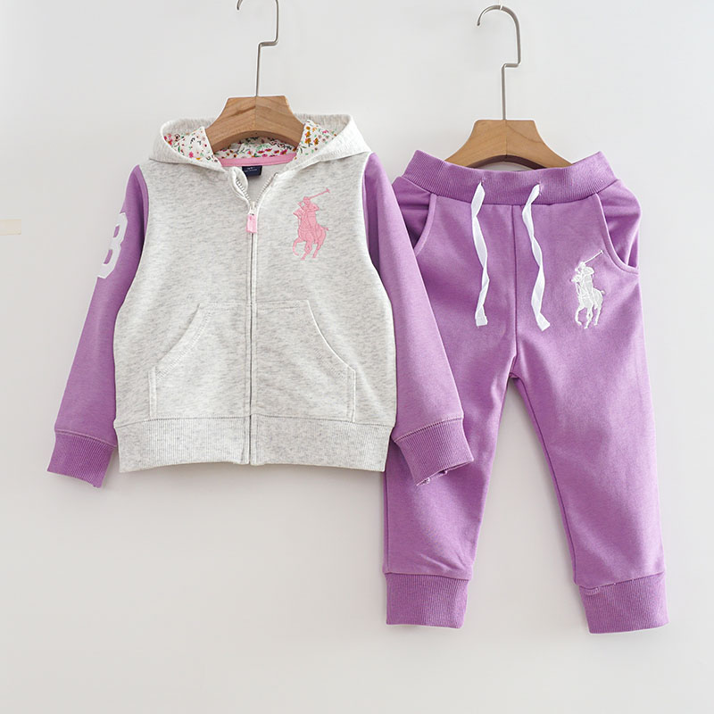 外贸女宝宝春秋款套装女童休闲服两件套中小童外出服纯棉连帽卫衣