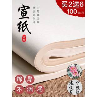 宣纸半生半熟国画书法专用生宣纸四尺对开书法作品纸半生熟国画专用纸初学者墨汁毛笔字练习书法毛边纸毛毡