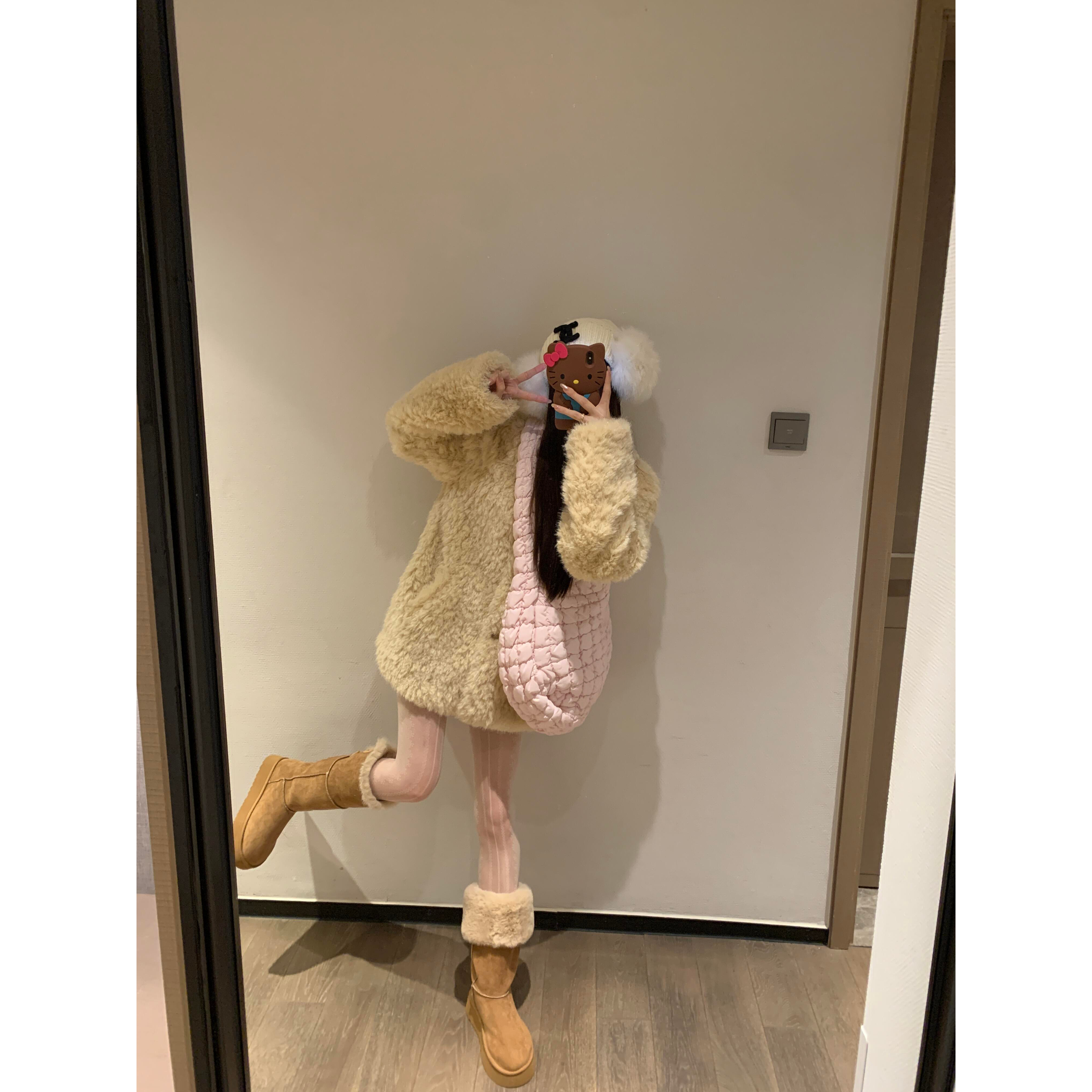 实拍实价 韩系冬季毛绒绒皮毛一体羊羔毛外套女高级感上衣