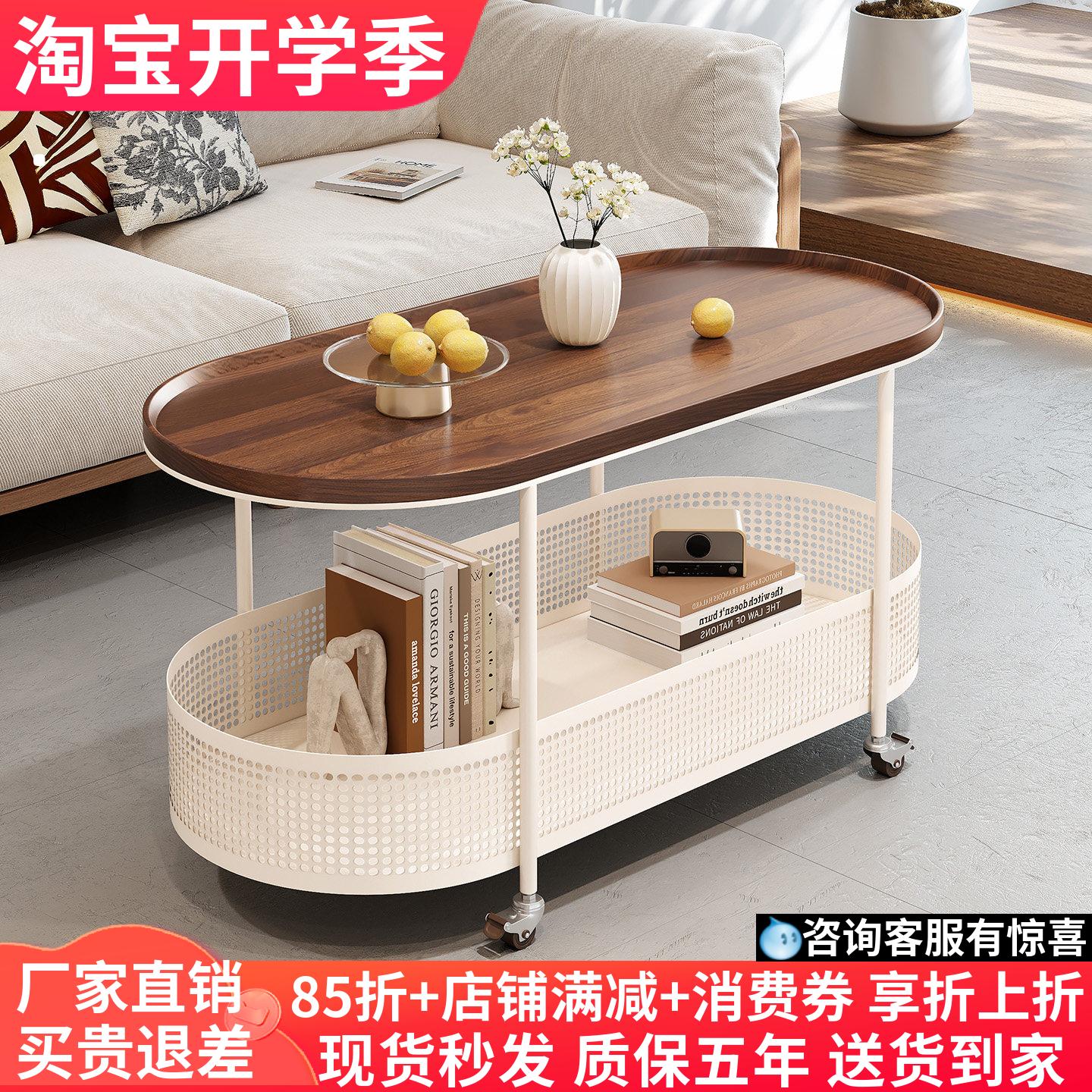 中古风实木双层移动边几小推车图片