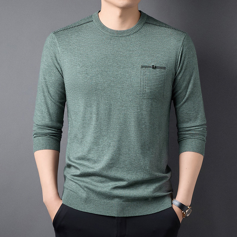 男士长袖圆领针织衫毛衣春秋季薄款中青年时尚休闲百搭羊毛打底衫