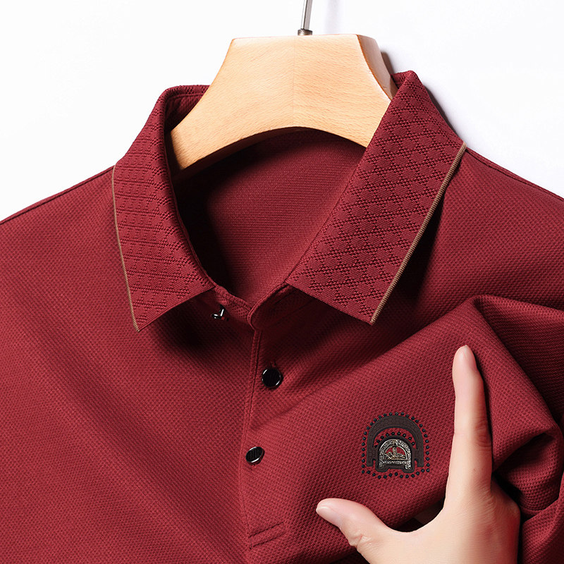 爸爸装翻领Polo衫男商务休闲春秋款中老年男士宽松大码长袖T恤衫