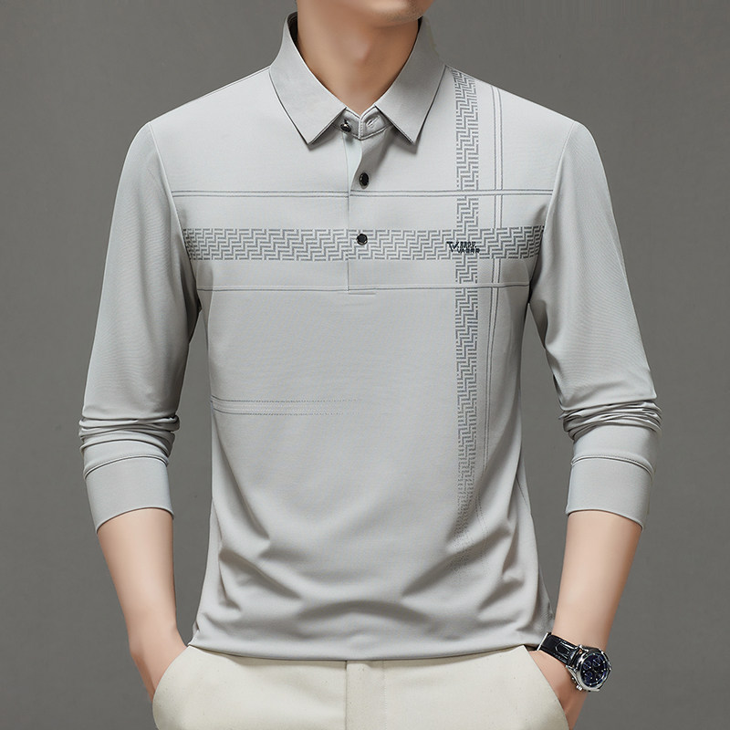 商务休闲中年长袖t恤春秋款翻领印花无痕免烫爸爸装内搭Polo衫男,男装,中老年上装,淘宝优惠券,粉丝福利购,淘宝优惠卷