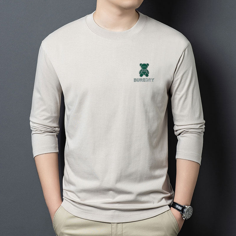 新款长袖T恤男春秋季薄款中青年印花潮流100%纯棉圆领卫衣打底衫