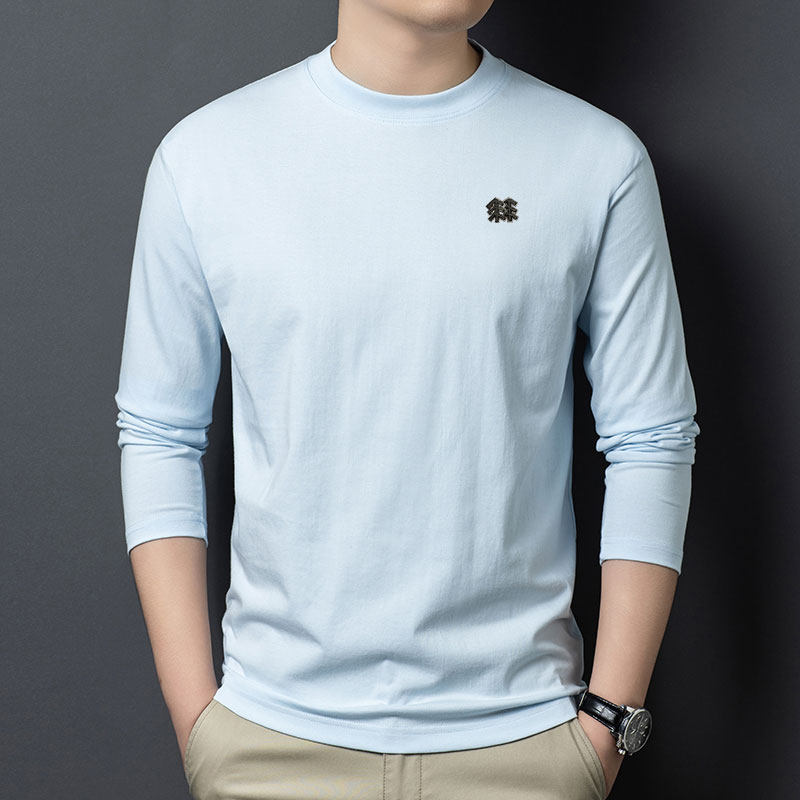 春秋款长袖T恤男中青年休闲潮流打底衫薄款透气舒适纯棉圆领卫衣