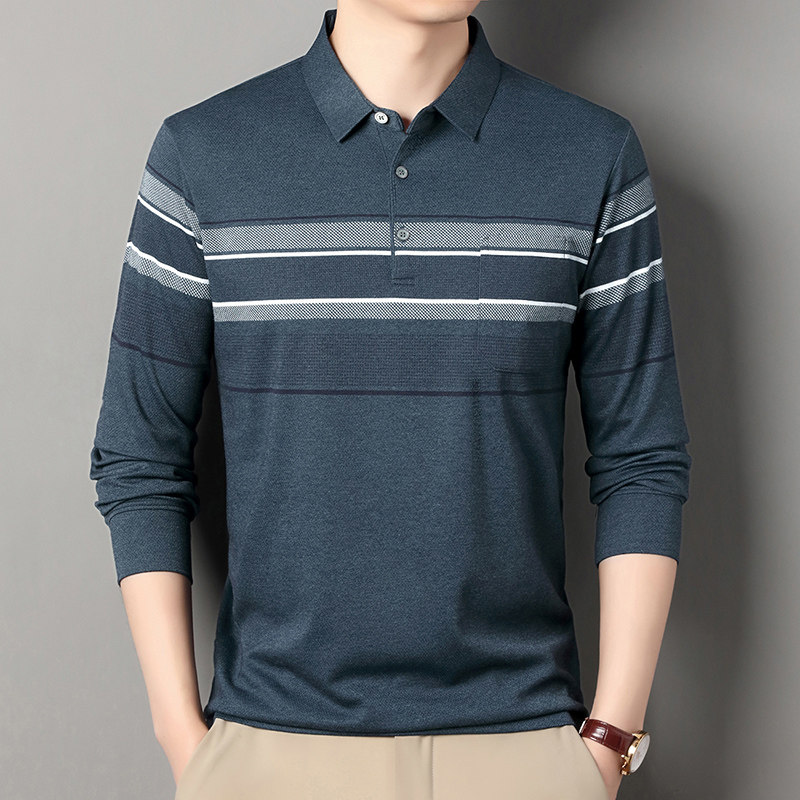 爸爸春秋装翻领上衣服中老年男士长袖条纹t恤休闲宽松大码Polo衫,男装,中老年上装,淘宝优惠券,粉丝福利购,淘宝优惠卷