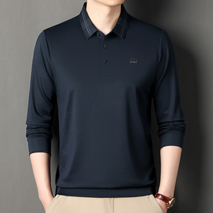 打底衫 t恤男士 翻领薄款 男 纯色中老年商务Polo衫 春秋款 爸爸装 长袖
