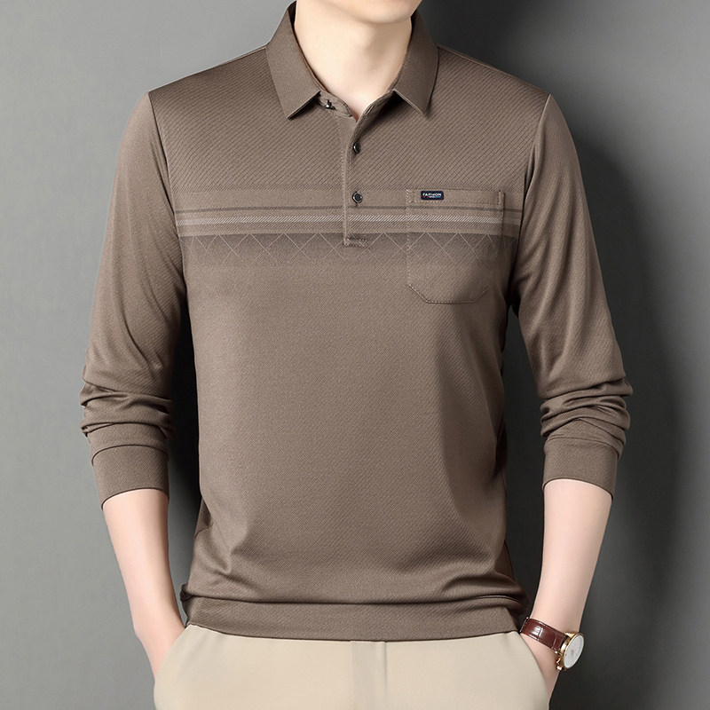 真口袋长袖T恤男士春秋季薄款爸爸装商务休闲中老年人翻领Polo衫,男装,中老年上装,淘宝优惠券,粉丝福利购,淘宝优惠卷