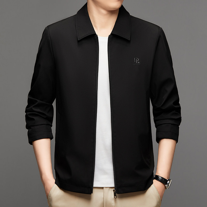 春秋季新款夹克商务休闲中年爸爸男装薄款透气翻领夹克外套上衣服