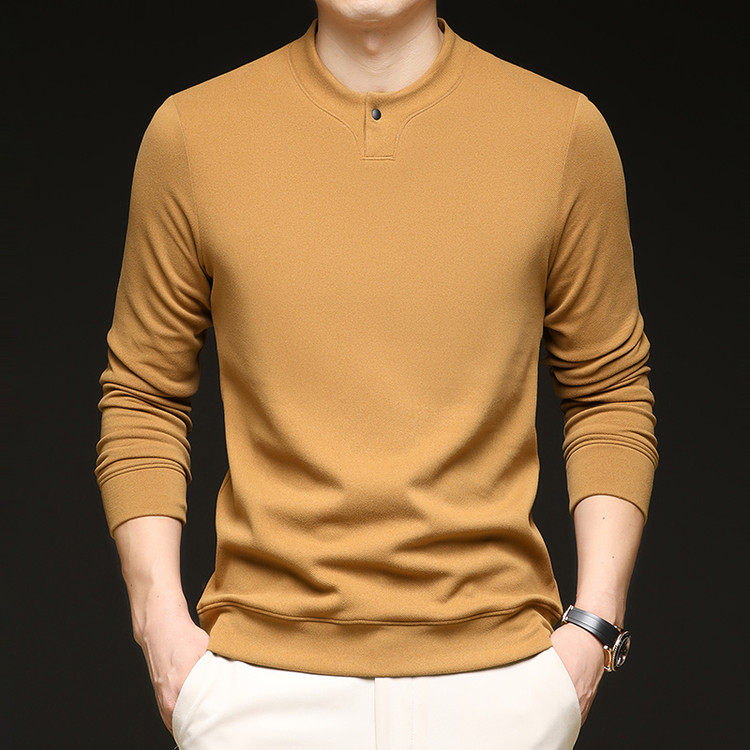 春秋季男士长袖T恤中青年个性潮流一粒扣圆领卫衣休闲套头打底衫