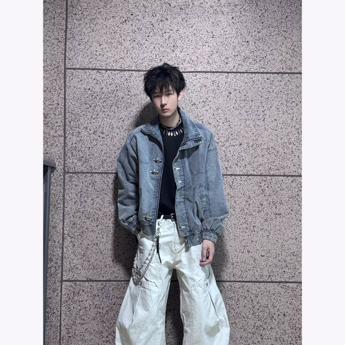 美式高街工装金属扣牛仔夹克