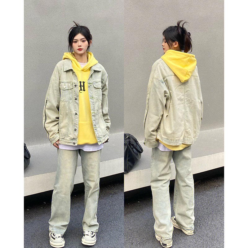 水洗黄泥牛仔外套男春秋季拉链美式工装夹克潮牌休闲情侣牛仔上衣,男装,夹克,淘宝优惠券,粉丝福利购,淘宝优惠卷