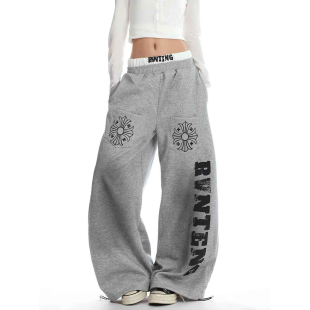 直筒裤 男女cleanfit设计感高街宽松阔腿裤 潮 宽松街舞印花卫裤 美式