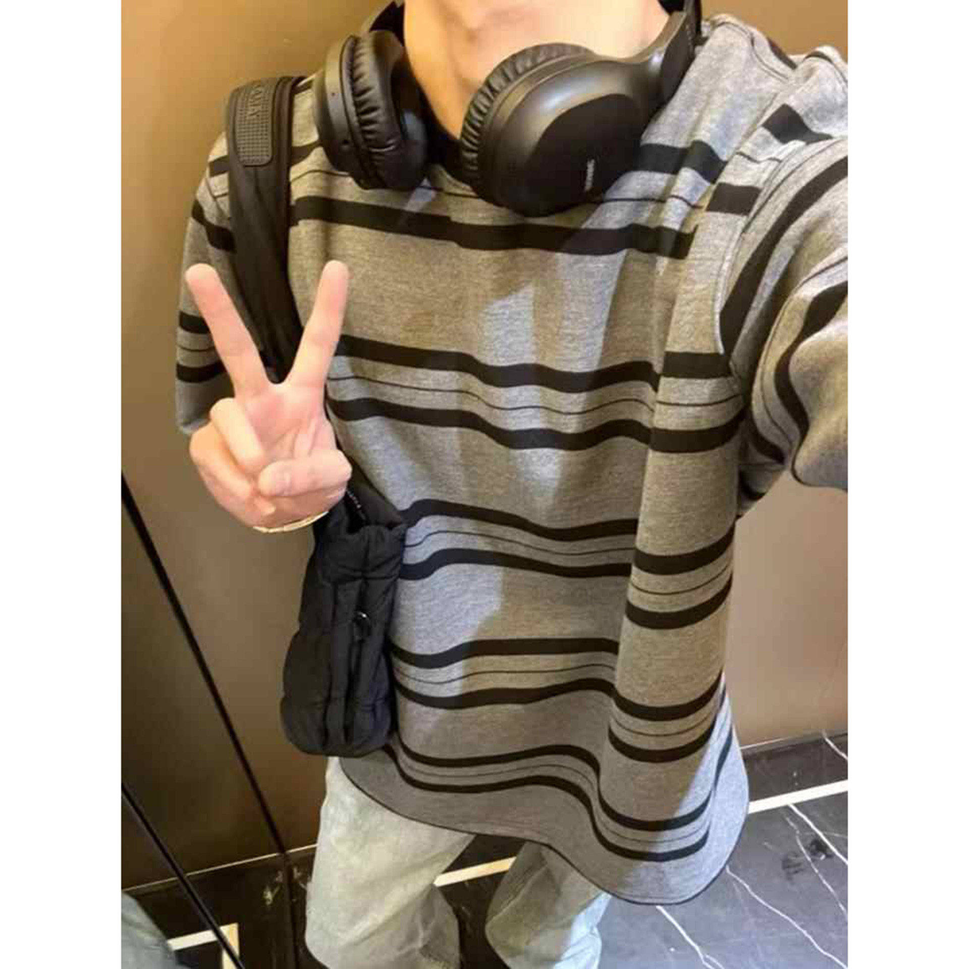 夏季美式复古重磅条纹短袖T恤男图片