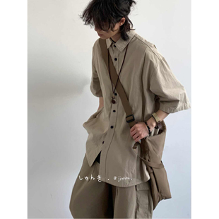 衬衫 短袖 男女学生宽松慵懒风廓形帅气衬衣外套潮 日系复古工装 夏季